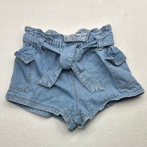 PacSun Blue Jean Shorts with Paper Bag Waist and Belt size small cargo denim Y2K